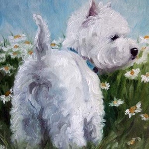 Mono Deluxe NEEDLEPOINT Canvas Westie West Highland Terrier Dog Art by Mary Sparrow white puppy face canine portrait painting