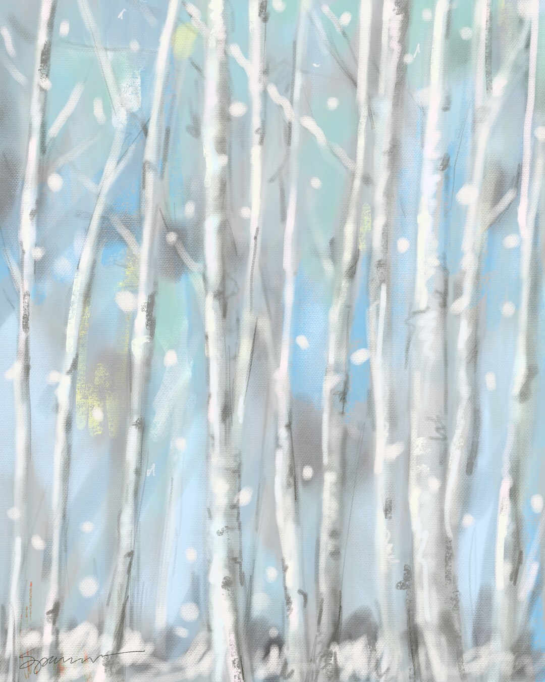 PRINT Abstract Pastel Colors Winter Snow Birch Trees Landscape ...