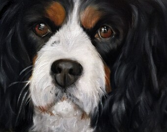 PRINT Tri color Cavalier King Charles Spaniel dog pet portrait  print of painting / Mary Sparrow unstretched and rolled