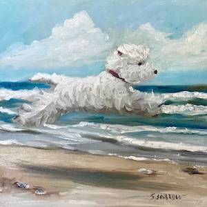 West Highland Terrier art dog Print of original Beach painting gift for westie nursery decor wall art for kids / Mary Sparrow pet portraits