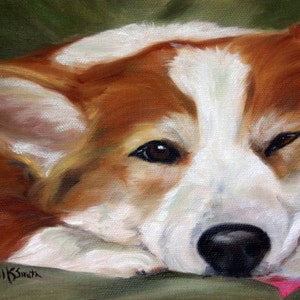 PRINT Pembroke Welsh Corgi Dog Art Oil Painting / Mary Sparrow of hanging the moon