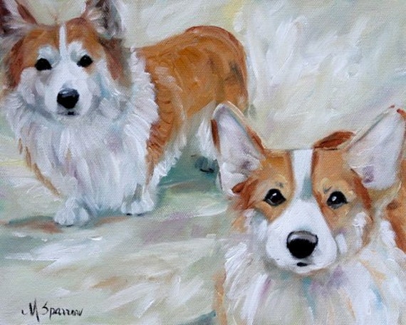 PRINT Pembroke Welsh Corgi Dog Art Oil Painting Mary Sparrow