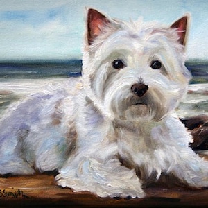 PRINT Westie West Highland Terrier Dog Art Oil Painting / Mary Sparrow Smith