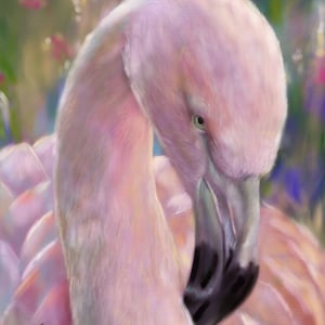 PRINT Pink Flamingo gift Colorful  tropical wall decor coastal painting by Mary Sparrow Coastal wall art decor bird lover artwork wall decor