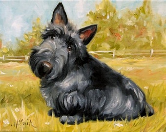 PRINT Scottish Terrier Scottie Dog Puppy Art Oil Painting / Mary Sparrow
