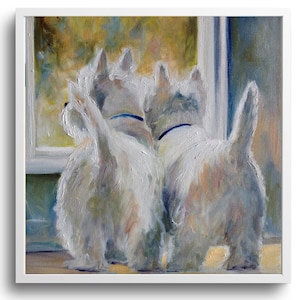 PRINT  of Original Painting White Westie West Highland Terrier Dogs Art Puppy &quot;5 O&#39;clock&quot; / Mary Sparrow pet portraits