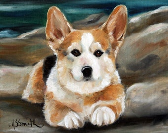 PRINT Pembroke Welsh Corgi Tri-Color Dog Art Oil Painting / Mary Sparrow Smith