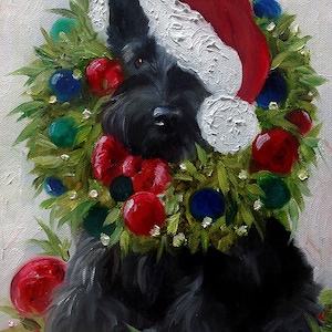 Download digitale stampabile Scottish Terrier Scottie Holiday dog Pet Portrait Wall art DIY framable di Mary Sparrow Christmas Greeting card