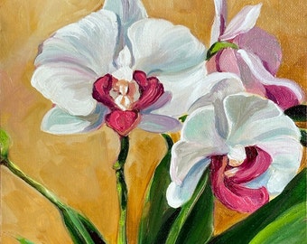 Colorful Original Oil Painting of Orchid flower blooms by Mary Sparrow Floral art gift for Her, Mother's Day present, Florist gift, wall art