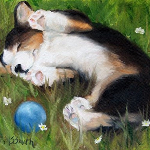 IMPRIMER Pembroke Welsh Corgi Tri-Color Dog Puppy Art Peinture à l’huile / Mary Sparrow de suspendre la lune