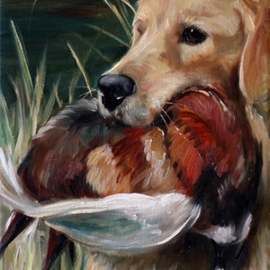 PRINT Golden Retriever Hunting Dog lover Art Signed by Mary Sparrow pheasant bird