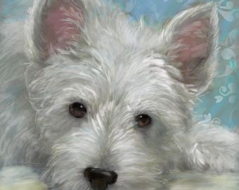PRINT Westie West Highland Terrier Dog Art Children's Room or Nursery Puppy painting / Mary Sparrow