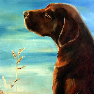 PRINT Chocolate Labrador Retriever Lab Dog Puppy Art Oil Painting / Mary Sparrow