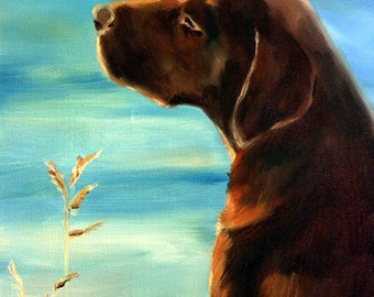 PRINT Chocolate Labrador Retriever Lab Dog Puppy Art Oil Painting / Mary Sparrow