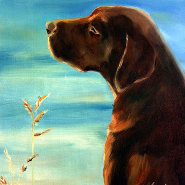 PRINT Chocolate Labrador Retriever Lab Dog Puppy Art Oil Painting / Mary Sparrow