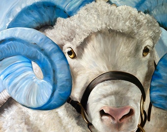 Limited PRINT of Original Painting of Rameses Ram for the Carolina Tarheel lovers! UNC alumni gift idea by Mary Sparrow