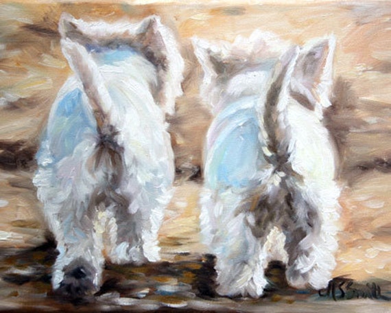 PRINT Westie Butts West Highland Terrier Dog Puppy Art Oil Painting gift for dog lover Mary Sparrow art for kid s room pet portrait puppies
