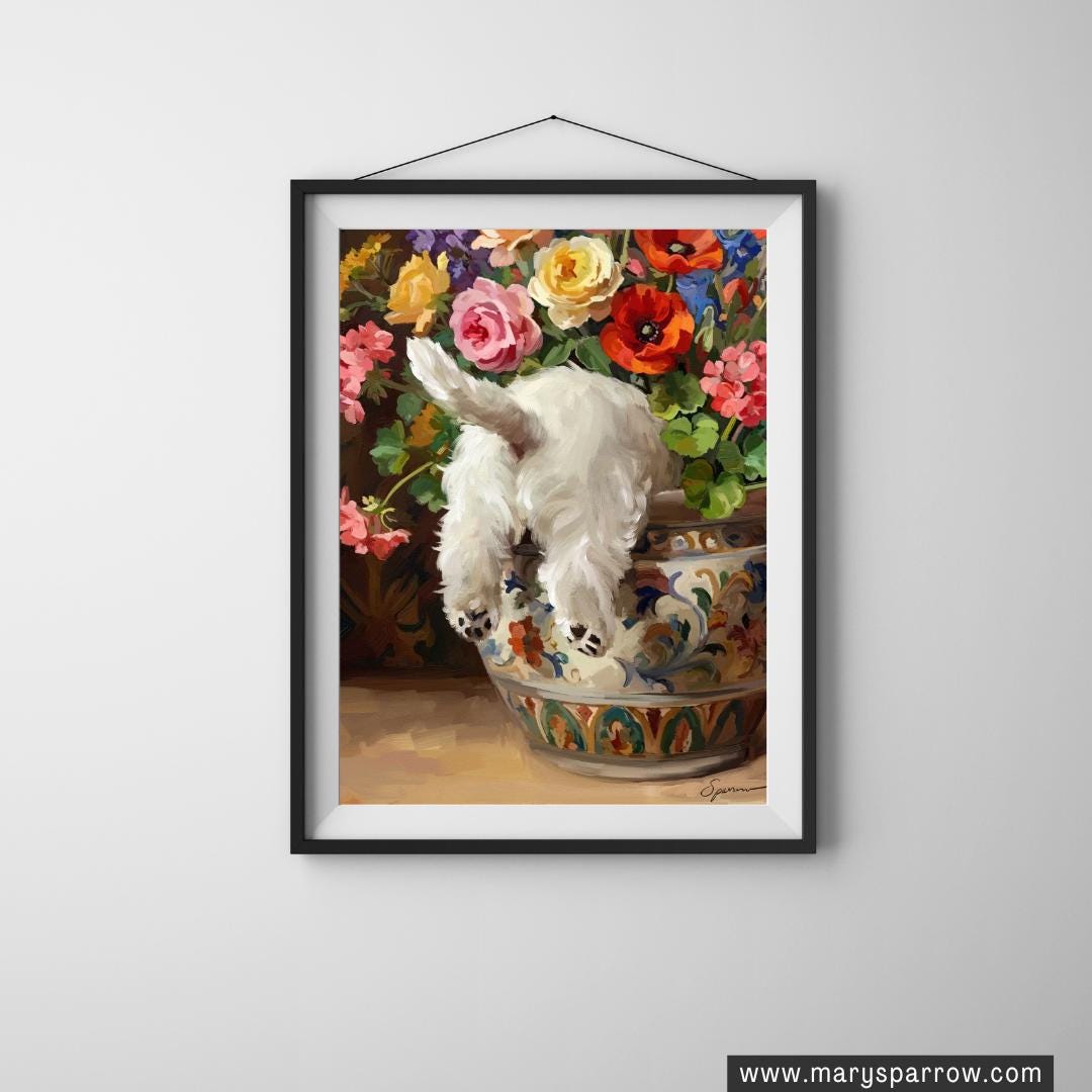 Westie Dog Art Print | West Highland Terrier Gift | Funny Dog Wall Art ...