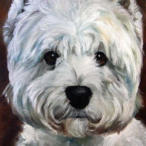 PRINT White Westie West Highland Terrier Dog Puppy Art Print Oil Painting / Mary Sparrow of Hanging the Moon Studio