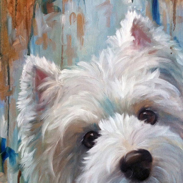 Westie art print West Highland White Terrier Dog Art by Mary Sparrow Custom Pet portraits wall decor gift nursery or kids room wall decor