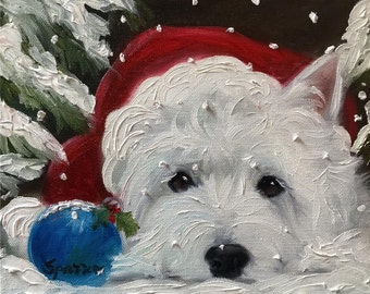 PRINT Westie West Highland Terrier Dog Art by Mary Sparrow  "Baby It's Cold Outside" Christmas