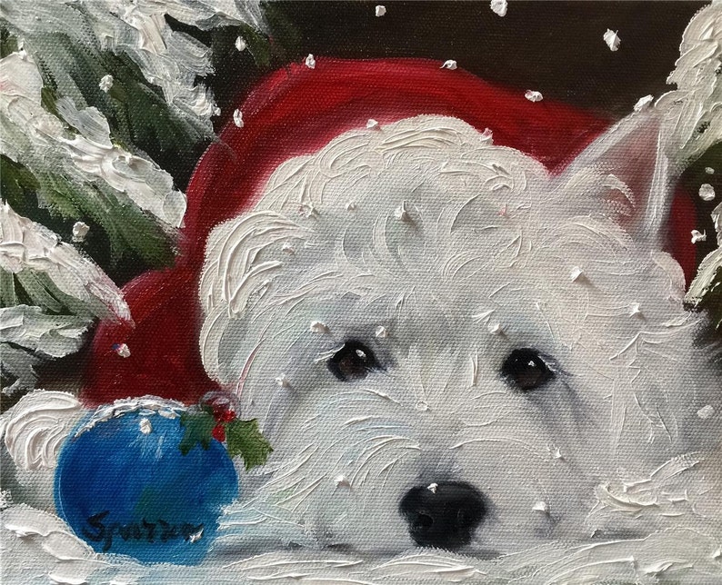 PRINT Westie West Highland Terrier Dog Art by Mary Sparrow Baby It's Cold Outside Christmas image 1