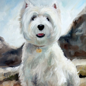 PRINT White Westie West Highland Terrier Dog Puppy Art Print Oil Painting / Mary Sparrow of Hanging the Moon Studio