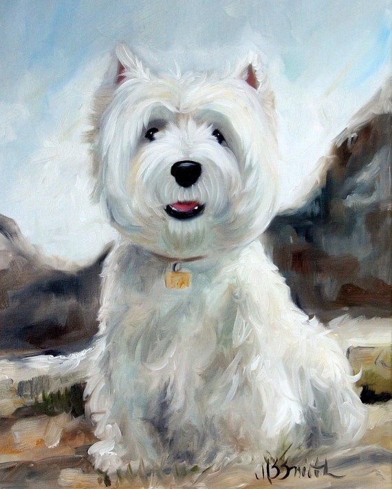 PRINT White Westie West Highland Terrier Dog Puppy Art Print Oil