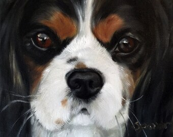 PRINT Tri color Cavalier King Charles Spaniel dog pet portrait print of painting "Contemplations" Mary Sparrow unstretched and rolled