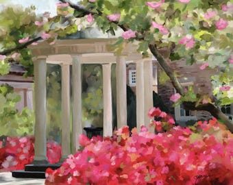 Limited PRINT of Original Painting of the Old Well "All Is Well" Tarheel lovers UNC alumni gift idea  Mary Sparrow Spring spring flowers