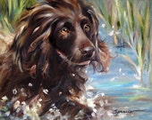 PRINT Boykin Spaniel Swimming Dog Art Print of oil Painting Gift Mary Sparrow of Hanging the Moon quot SPLASH quot