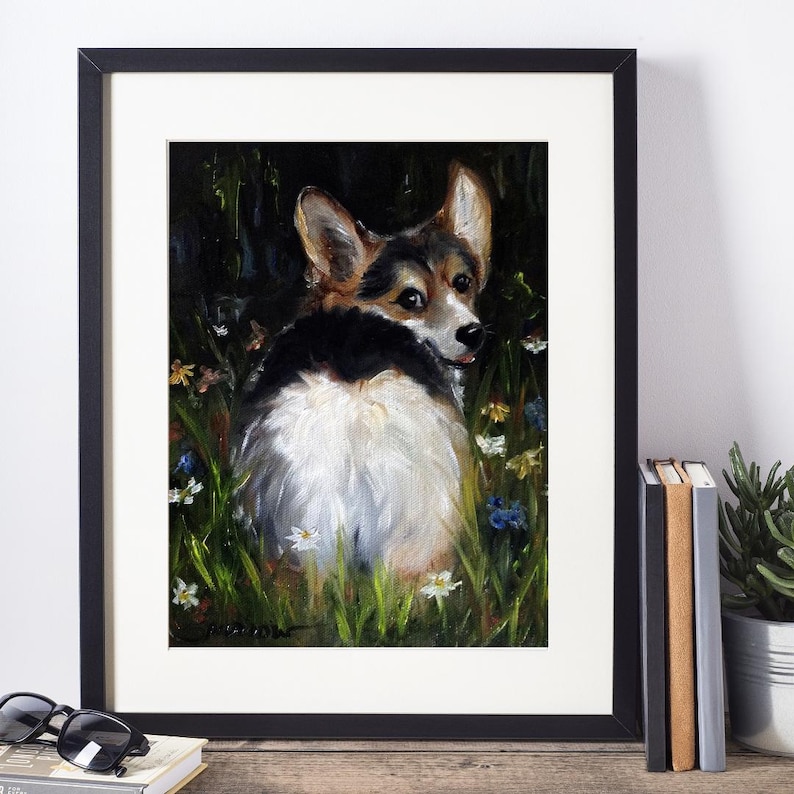 Pembroke Welsh Dog Wall Art Print of Oil Painting Art Funny Pet