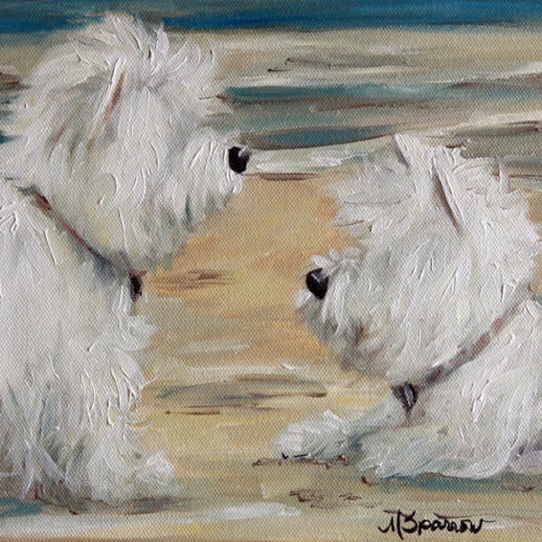 PRINT White Westie West Highland Terrier Dog Puppy  beach summer  salty dawgs gift for westie owner, Mary Sparrow original pet portrait art