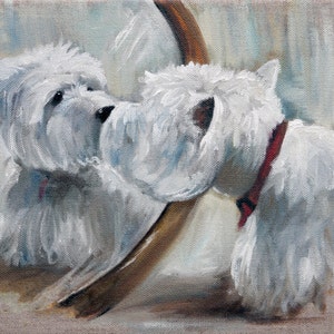 PRINT Westie West Highland Terrier Dog Art  pet painting &quot;Mirror Mirror&quot;  / Mary Sparrow unstretched and rolled