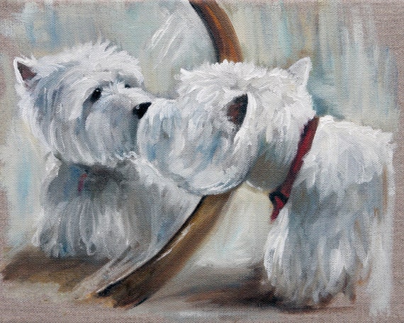 PRINT Westie West Highland Terrier Dog Art pet painting Mirror Mirror /  Mary Sparrow unstretched and rolled - .de