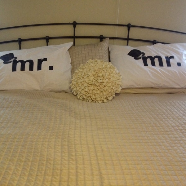 Set of 2 - "Mr." and "Mr." Pillow Cases