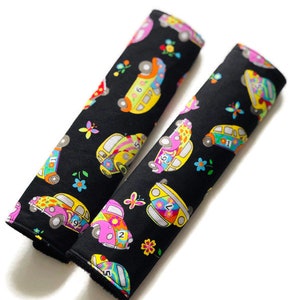2 x Black Herbie Car Seat Belt Covers