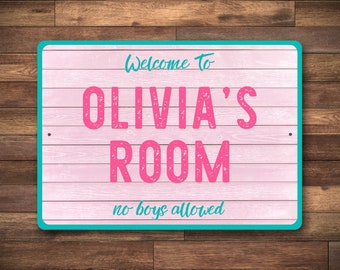 Personalized Girls Room Sign, Aluminum Playroom Decor, No Boys Allowed
