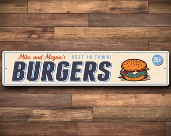Custom Name Hamburger Sign, Quality Aluminum Kitchen Decor