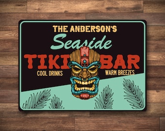 Seaside Tiki Bar Sign, Tiki Bar Sign, Custom Tiki Bar Decor, Tropical Bar Decor, Beach House Sign, Cool Drinks Warm Breezes - Quality Metal