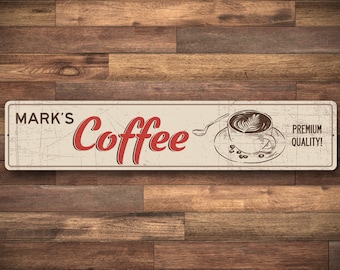 Coffee Shop Name Sign, Custom Barista Sign, Coffee Lover Decor, Personalized Coffee Bar Sign, Metal Java Kitchen Decor - Quality Aluminum