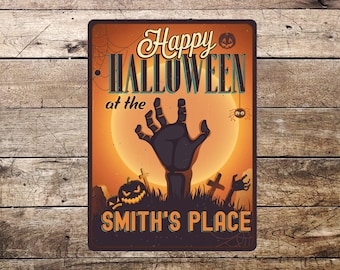 Personalized Happy Halloween Sign, Haunted House Decor