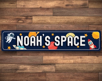 Kid Space Sign, Space Kid Room Sign, Astronaut Sign, Personalized Child Room Sign, Custom Kid Name Rocket Ship Sign - Quality Aluminum Sign