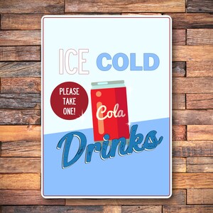 Ice Cold Drinks Cola Sign, Soda Lover Gift, Vintage Sign, Retro Soda Decor, Kitchen Gift, Soda Lover, Drink & Snack Bar Sign, Quality Metal