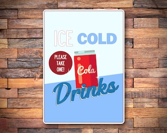 Retro Cola Sign, Vintage Soda Decor, Drink & Snack Bar, Metal Sign