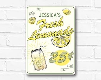 Fresh Lemonade Sign, Retro Lemonade Stand Sign, Custom Name Kitchen Sign, Fresh Squeezed Lemon Sign, Lemon Lover Gift, Quality Aluminum
