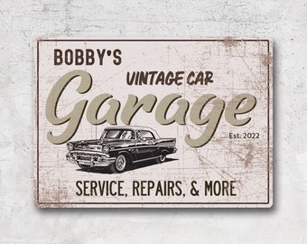 Personalized Vintage Car Garage Aluminum Sign, Man Cave Decor