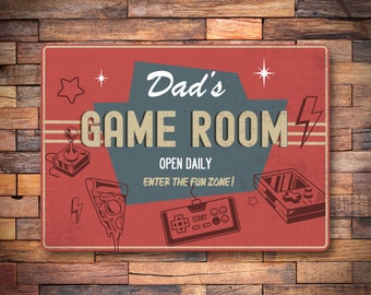 Dad's Game Room Sign, Game Lovers Sign, Custom Game Room Sign, Man Cave Sign, Game Room Gift, Kids Gift, Gamer Cave Sign, Premium Metal Sign