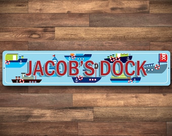 Kid's Dock Sign, Boats Kid Room Sign, Ship Sign, Personalized Child Room Sign, Kid Name Boat Sign, Boys Room Sign - Quality Aluminum Sign