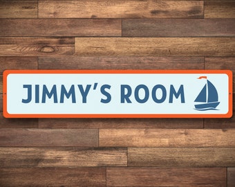 Kid's Room Sign, Boat Kid Room Sign, Nautical Ship Sign, Personalized Sailboat Child Name Sign, Kid Name Bedroom Sign, Boys Room Sign, Metal